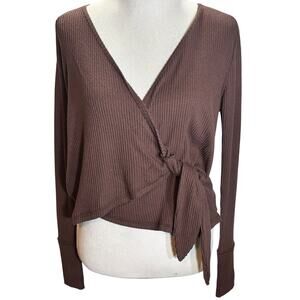 Abercrombie & Fitch Ribbed Tie Front Long Sleeve Cozy Top Size M